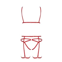 Комплект білизни Passion Exclusive MAGALI SET OpenBra L/XL, red, стрепи, ліф, трусики і пояс — Переглянути зображення 5