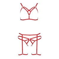 Комплект білизни Passion Exclusive MAGALI SET OpenBra L/XL, red, стрепи, ліф, трусики і пояс — Переглянути зображення 4