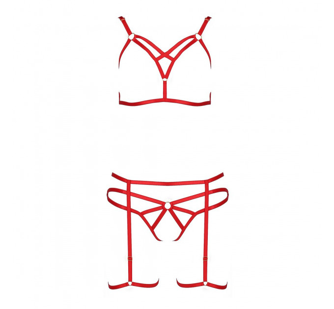 Комплект білизни Passion Exclusive MAGALI SET OpenBra L/XL, red, стрепи, ліф, трусики і пояс
