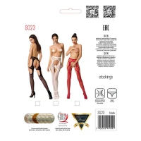 Еротичні колготки-бодістокінги Passion S023 One Size, Red, імітація панчіх з ромбами та пояском — Переглянути зображення 5