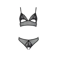 Комплект Passion CHRISTA SET Open Bra S/M, Black, бралет з ажурним ліфом та відкритими трусиками — Переглянути зображення 3