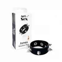 Ерекційне кільце з шипами з натуральної шкіри Art of Sex - James, колір Чорний — Переглянути зображення 4