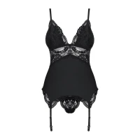 Сатиновий мереживний корсет Obsessive 810-COR-1 babydoll &amp; thong L/XL, чорний, корсет, танга — Переглянути зображення 5