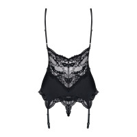 Сатиновый кружевной корсет Obsessive 810-COR-1 babydoll & thong L/XL, черный, корсет, танга
