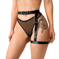 Гартер на ногу Art of Sex - Naomi з написом SEXY, натуральна шкіра, розмір XS-2XL, колір чорний — Переглянути зображення 1