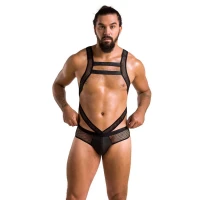 Чоловіче еротичне сітчасте боді Passion 045 VICTOR S/M Black, екошкіра, сітка — Переглянути зображення 3