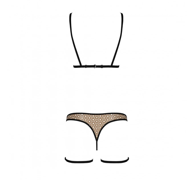 Еротичний комплект спідньої білизни Passion GABI SET XXL/XXXL beige, трусики з гартерами