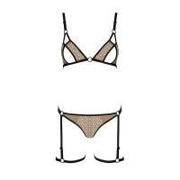 Еротичний комплект спідньої білизни Passion GABI SET XXL/XXXL beige, трусики з гартерами — Переглянути зображення 4