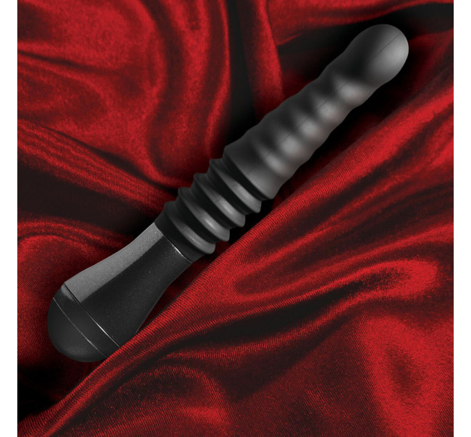 Пульсатор Blush Temptasia – Lazarus Thrusting Dildo – Black, ребристий стовбур, 3 швидкості