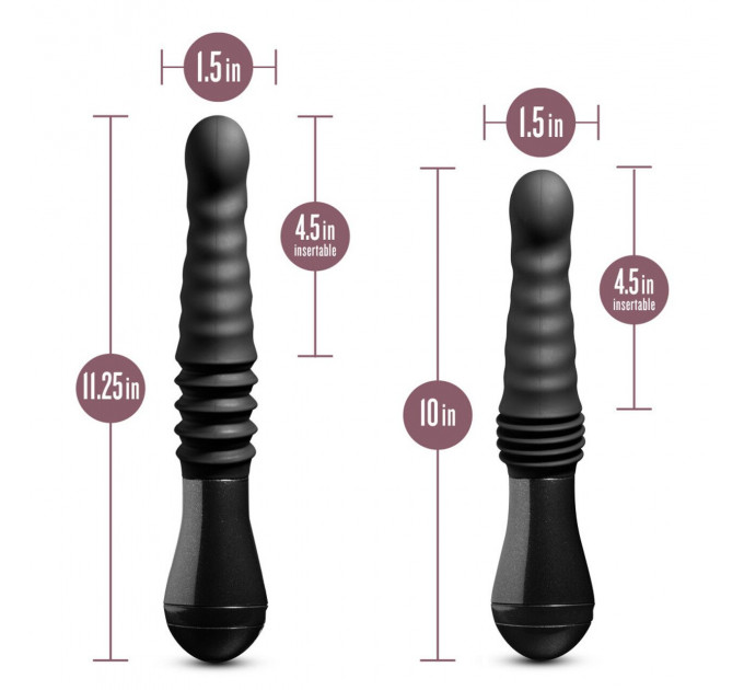 Пульсатор Blush Temptasia – Lazarus Thrusting Dildo – Black, ребристий стовбур, 3 швидкості