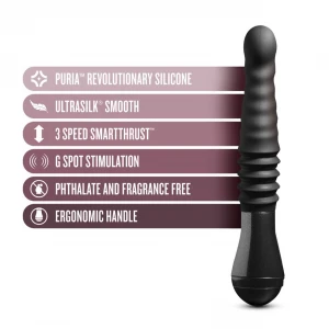 Пульсатор Blush Temptasia – Lazarus Thrusting Dildo – Black, ребристый ствол, 3 скорости