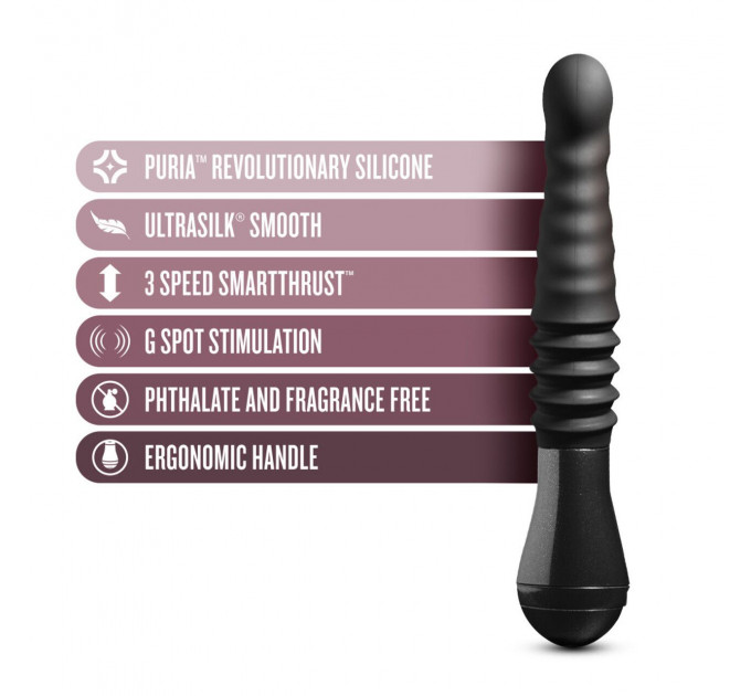 Пульсатор Blush Temptasia – Lazarus Thrusting Dildo – Black, ребристий стовбур, 3 швидкості