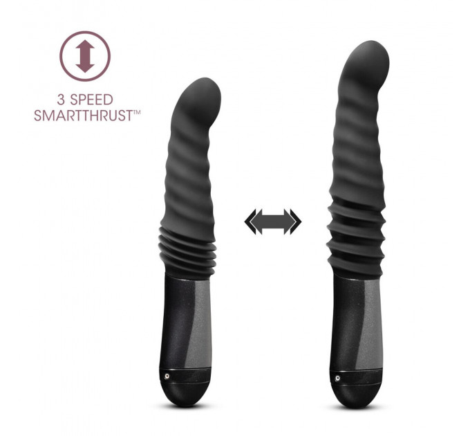 Пульсатор Blush Temptasia – Lazarus Thrusting Dildo – Black, ребристий стовбур, 3 швидкості