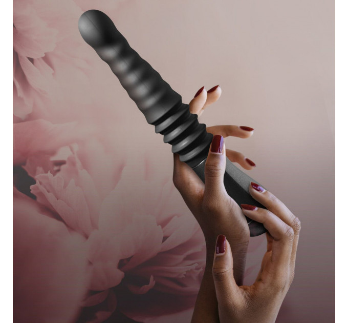 Пульсатор Blush Temptasia – Lazarus Thrusting Dildo – Black, ребристий стовбур, 3 швидкості
