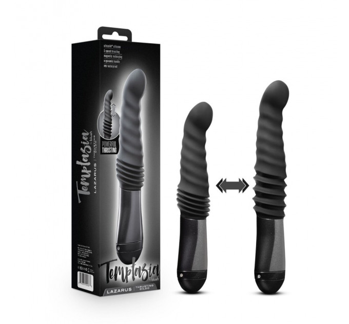 Пульсатор Blush Temptasia – Lazarus Thrusting Dildo – Black, ребристий стовбур, 3 швидкості