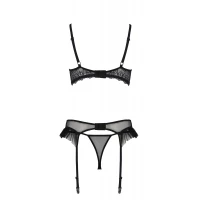 Комплект Passion KERRIA SET WITH OPEN BRA black, XXL/XXXL, бюстгальтер з відкритою чашкою, стрінги, пояс для панчіх — Просмотреть изображение 4