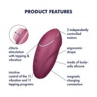 Вібростимулятор-пульсатор Satisfyer Tap &amp; Climax 1 Red, ефект постукування пальцем, 2 мотори — Переглянути зображення 12