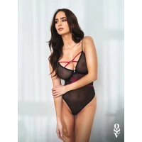 Боді Obsessive Novenes teddy, M/L, прозоре, чашки на кісточках, декор у вигляді стрічок — Переглянути зображення 3