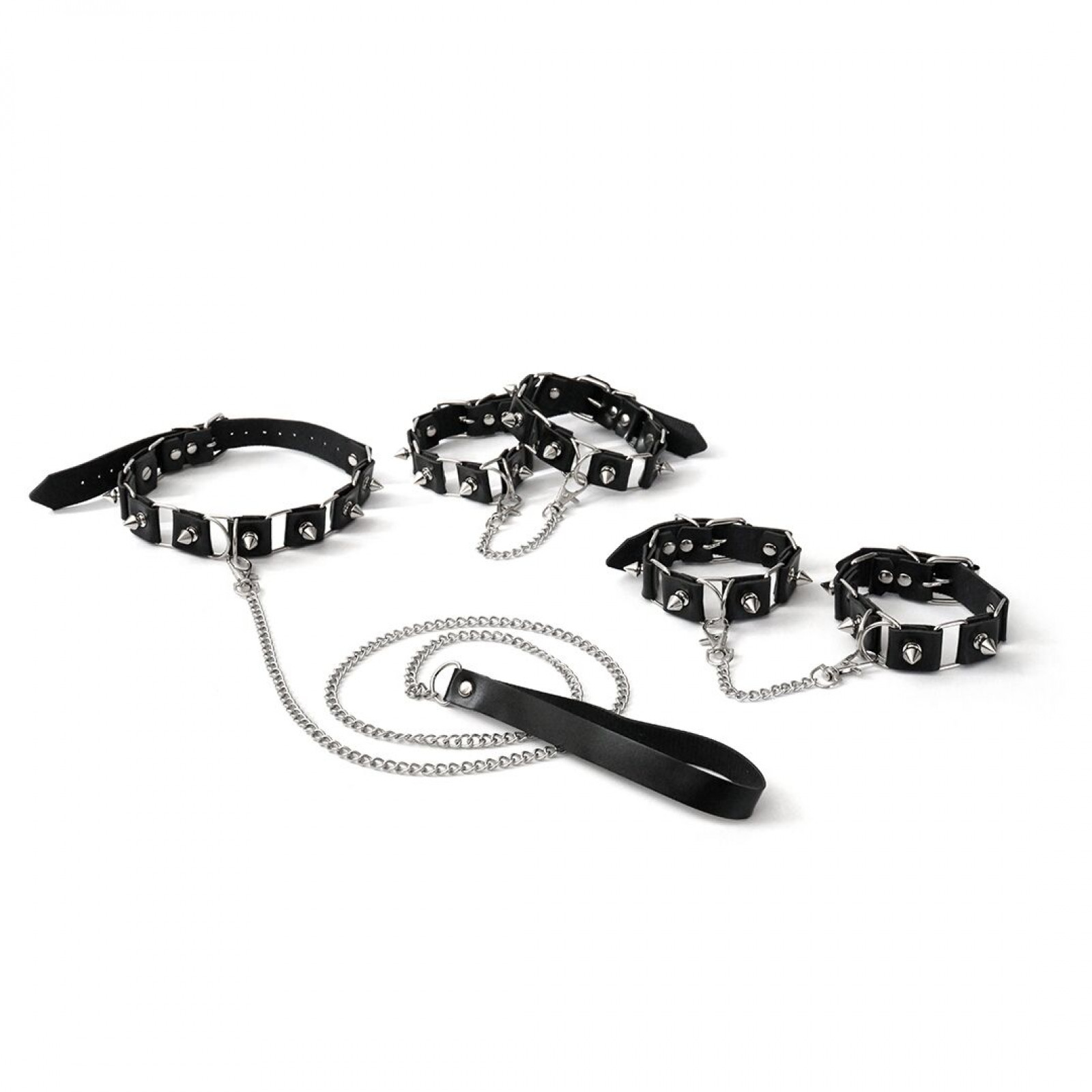 Бондажний набір: нашийник з повідцем, наручники та поножі Art of Sex - Cassandra, колір чорний