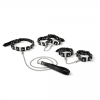 Бондажний набір: нашийник з повідцем, наручники та поножі Art of Sex - Cassandra, колір чорний — Переглянути зображення 1