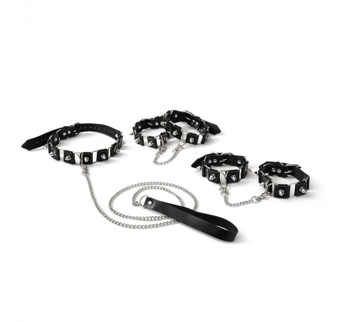 Бондажний набір: нашийник з повідцем, наручники та поножі Art of Sex - Cassandra, колір чорний