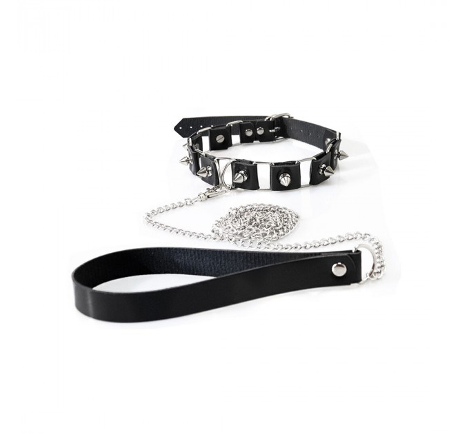 Бондажний набір: нашийник з повідцем, наручники та поножі Art of Sex - Cassandra, колір чорний
