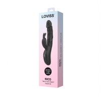 Вибратор-кролик с пульсацией Loviss Nico Thrusting Rabbit Vibrator, 9 режимов, двойной отросток — Просмотреть изображение 7