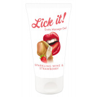 Масажний гель Lick it Erotic Massage Gel Sparkling Wine & Strawberry, полуничне шампанське, 50 мл