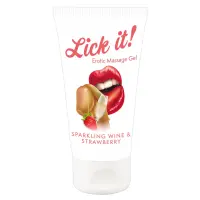 Масажний гель Lick it Erotic Massage Gel Sparkling Wine &amp; Strawberry, полуничне шампанське, 50 мл — Просмотреть изображение 1