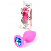 Анальна пробка B - Series HeavyFun Jewellery Pink, силіконова, M розмір, світло-блакитний діамант