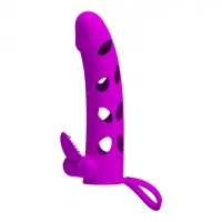 Насадка на пеніс з вібрацією Pretty Love Vibrating Penis Sleeve with Ball Strap, рожева — Переглянути зображення 1