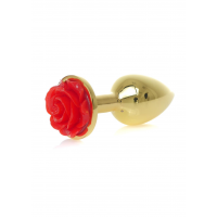 Анальна металева пробка Plug-Jewellery Gold PLUG ROSE- Red