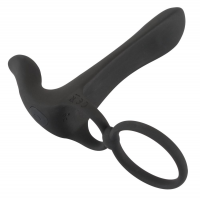Насадка на пеніс з ерекційним кільцем і вібрацією Black Velvets Couple's Vibrator, чорна