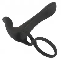 Насадка на пеніс з ерекційним кільцем і вібрацією Black Velvets Couple's Vibrator, чорна — Просмотреть изображение 1