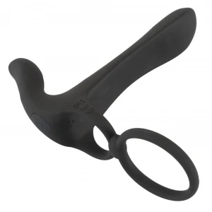 Насадка на пеніс з ерекційним кільцем і вібрацією Black Velvets Couple's Vibrator, чорна