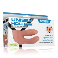 Подвійний страпон Lovetoy Unisex Hollow Double Penetrator, тілесний — Переглянути зображення 1