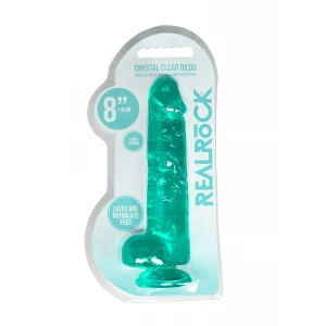 Зелений реалістичний фалоімітатор із мошонкою REALROCK CRYSTAL CLEAR, 21 см