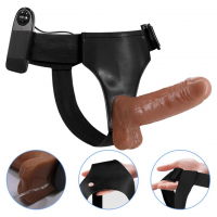 Страпон з вібрацією Ultra Passionate Harness Realdeal Penis Strap On, коричневий — Просмотреть изображение 7