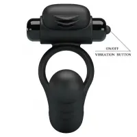 Віброкільце з анальним стимулятором Pretty Love Hercules Penis Sheath III, чорне — Переглянути зображення 5