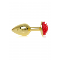 Анальна металева пробка Plug-Jewellery Gold PLUG ROSE- Red