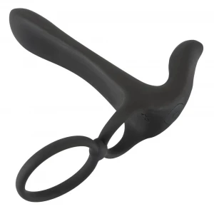 Насадка на пеніс з ерекційним кільцем і вібрацією Black Velvets Couple's Vibrator, чорна