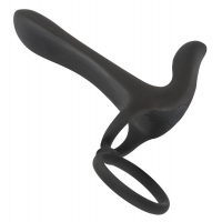 Насадка на пеніс з ерекційним кільцем і вібрацією Black Velvets Couple's Vibrator, чорна — Просмотреть изображение 4