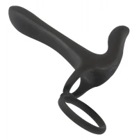 Насадка на пеніс з ерекційним кільцем і вібрацією Black Velvets Couple's Vibrator, чорна — Просмотреть изображение 4