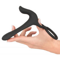Насадка на пеніс з ерекційним кільцем і вібрацією Black Velvets Couple's Vibrator, чорна — Просмотреть изображение 5