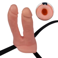 Подвійний страпон Lovetoy Unisex Hollow Double Penetrator, тілесний — Переглянути зображення 2