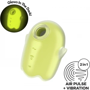 Вакуумний стимулятор клітора для жінок з вібрацією Satisfyer Glowing Ghost, жовтий