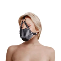 Маска-кляп Head Harness with Mouth Cover and Solid Ball Gag, чорна — Переглянути зображення 11