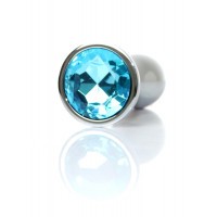 Анальна пробка Boss Series Plug Jewellery Silver, металева, світло-блакитна, L — Просмотреть изображение 5