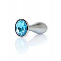 Анальна пробка Boss Series Plug Jewellery Silver, металева, світло-блакитна, L — Просмотреть изображение 8