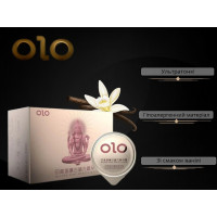 Презервативи Olo Gold Budda з гіалуроновим змащенням і ароматом ванілі, ребристі з точками, 10 шт